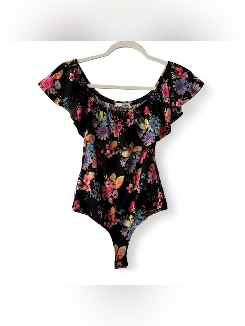 Y2K Women’s Black Floral One-Piece Bodysuit